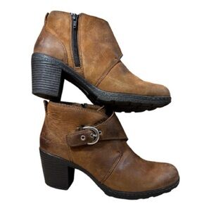 B.O.C Brown smooth leather boots buckle strap booties shoes